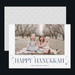 Elegant Modern Happy Hanukkah Photo Holiday Card<br><div class="desc">Send Hanukkah wishes to your family and friends with this minimalistic photo card. One photo on the front and star pattern on the back,  are accompanied by elegant typography and star motif. The modern and minimalist style will truly let your family photos shine.</div>