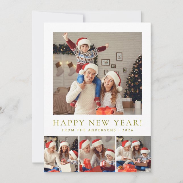 Elegant Modern Happy New Year 2026 Family Photo Holiday Card (Front)