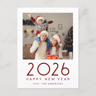 Elegant Modern Happy New Year 2026 Family Photo Holiday Postcard