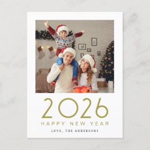 Elegant Modern Happy New Year 2026 Family Photo Holiday Postcard