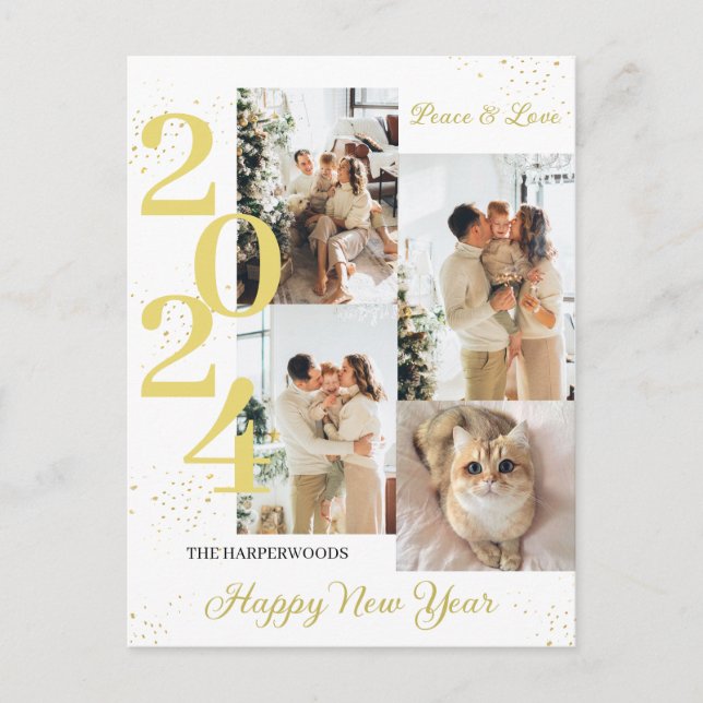 Elegant Modern Happy New Year 4 Multi Photo Holida Holiday Postcard (Front)