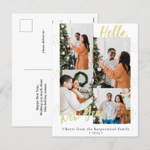 Elegant Modern Happy New Year 4 Multi Photo Holiday Postcard