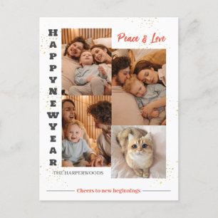 Elegant Modern Happy New Year 4 Multi Photo Holiday Postcard