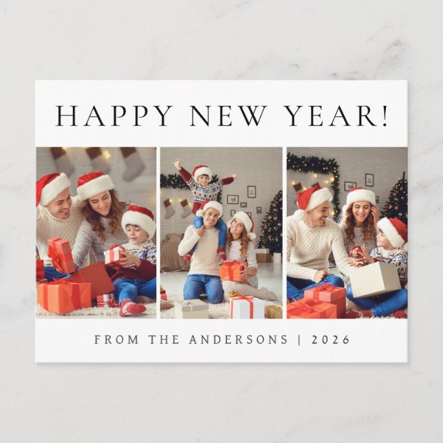 Elegant Modern Happy New Year Family Photo Holiday Postcard (Front)
