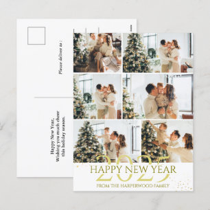 Elegant Modern Happy New Year Photo Collage Holiday Postcard
