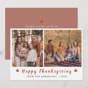Elegant Modern Happy Thanksgiving Autumn 2 Photo Holiday Card