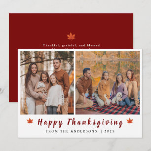 Elegant Modern Happy Thanksgiving Autumn 2 Photo Holiday Card