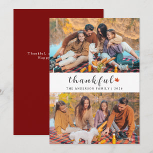 Elegant Modern Happy Thanksgiving Autumn 2 Photo Holiday Card
