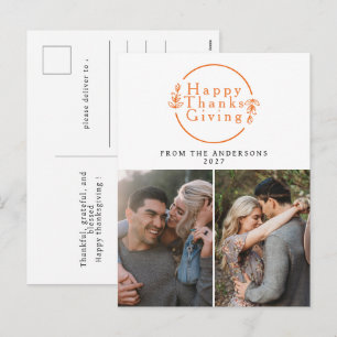 Elegant Modern Happy Thanksgiving Autumn 2 Photo Holiday Postcard