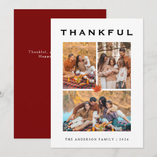 Elegant Modern Happy Thanksgiving Autumn 3 Photo Holiday Card