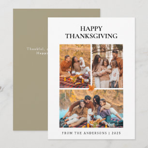 Elegant Modern Happy Thanksgiving Autumn 3 Photo Holiday Card