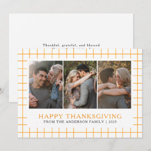 Elegant Modern Happy Thanksgiving Autumn 3 Photo Holiday Card
