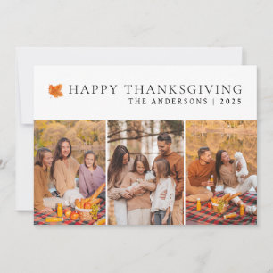 Elegant Modern Happy Thanksgiving Autumn 3 Photo Holiday Card