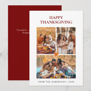 Elegant Modern Happy Thanksgiving Autumn 3 Photo Holiday Card