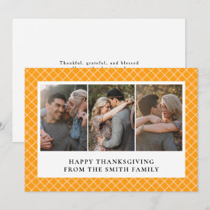 Elegant Modern Happy Thanksgiving Autumn 3 Photo Holiday Card