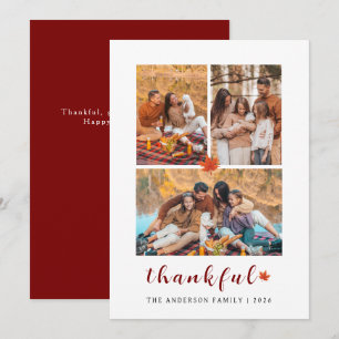 Elegant Modern Happy Thanksgiving Autumn 3 Photo Holiday Card