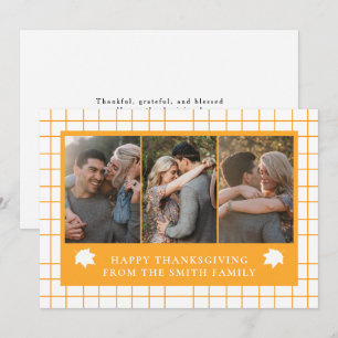 Elegant Modern Happy Thanksgiving Autumn 3 Photo Holiday Card