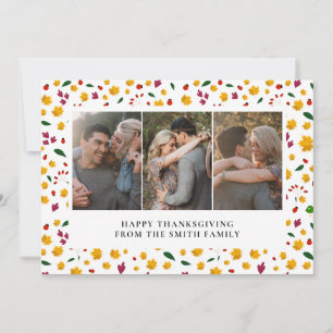 Elegant Modern Happy Thanksgiving Autumn 3 Photo Holiday Card