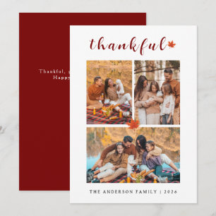Elegant Modern Happy Thanksgiving Autumn 3 Photo Holiday Card
