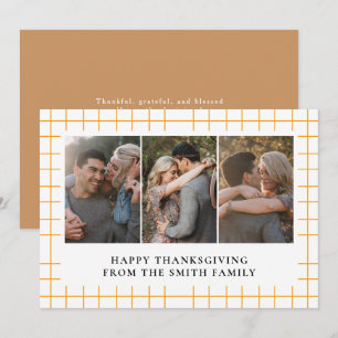Elegant Modern Happy Thanksgiving Autumn 3 Photo Holiday Card