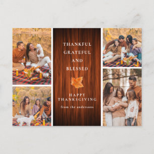 Elegant Modern Happy Thanksgiving Autumn 4 Photo Holiday Postcard