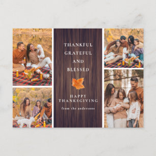 Elegant Modern Happy Thanksgiving Autumn 4 Photo Holiday Postcard