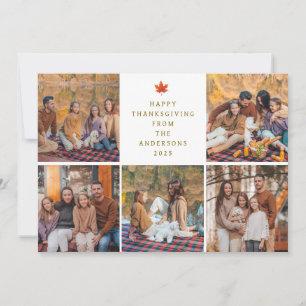 Elegant Modern Happy Thanksgiving Autumn 5 Photo Holiday Card