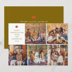 Elegant Modern Happy Thanksgiving Autumn 5 Photo Holiday Card