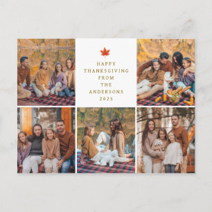Elegant Modern Happy Thanksgiving Autumn 5 Photo Holiday Postcard
