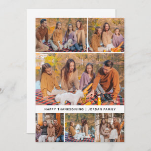 Elegant Modern Happy Thanksgiving Autumn 6 Photo Holiday Card