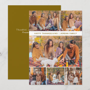 Elegant Modern Happy Thanksgiving Autumn 6 Photo Holiday Card