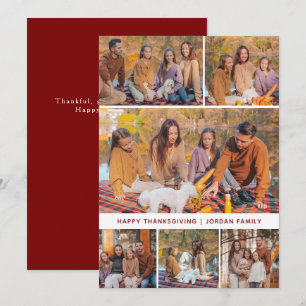 Elegant Modern Happy Thanksgiving Autumn 6 Photo Holiday Card