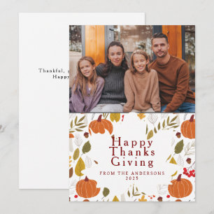 Elegant Modern Happy Thanksgiving Autumn Photo Holiday Card