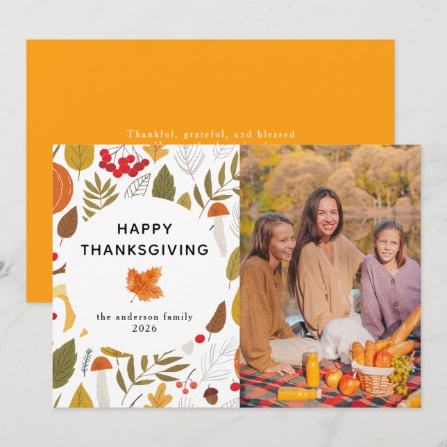 Elegant Modern Happy Thanksgiving Autumn Photo Holiday Card (Front/Back)