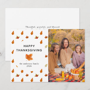 Elegant Modern Happy Thanksgiving Autumn Photo Holiday Card