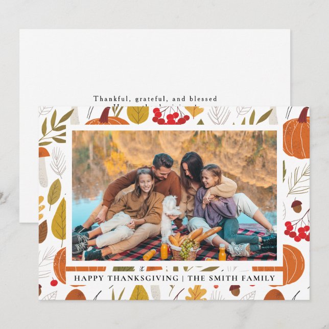 Elegant Modern Happy Thanksgiving Autumn Photo Holiday Card (Front/Back)