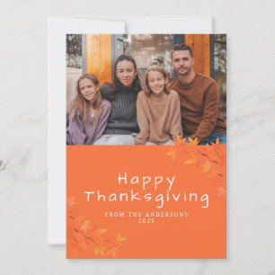 Elegant Modern Happy Thanksgiving Autumn Photo Holiday Card