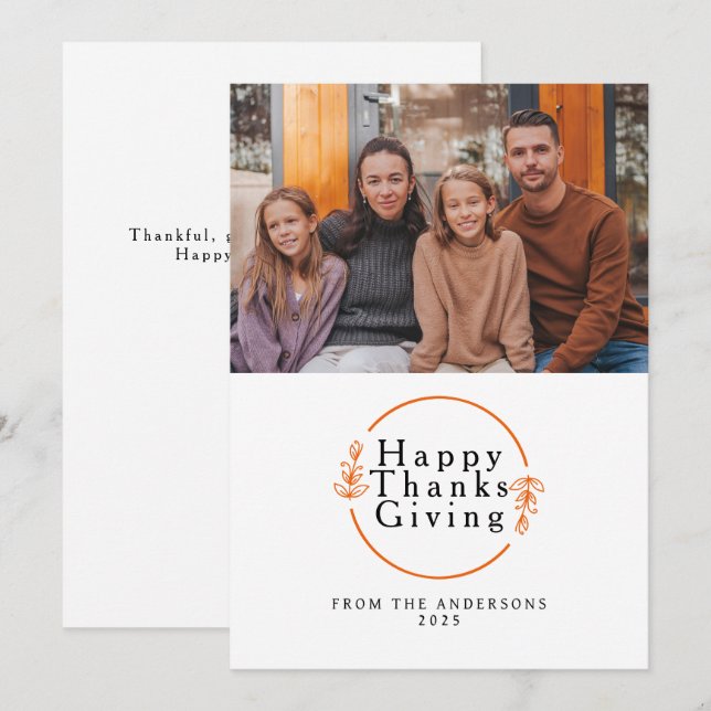Elegant Modern Happy Thanksgiving Autumn Photo Holiday Card (Front/Back)