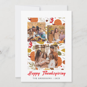 Elegant Modern Happy Thanksgiving Autumn Photo Holiday Card
