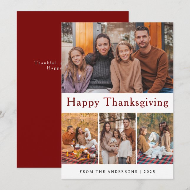 Elegant Modern Happy Thanksgiving Autumn Photo Holiday Card (Front/Back)