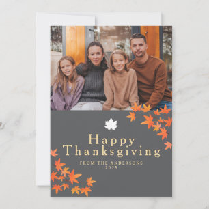 Elegant Modern Happy Thanksgiving Autumn Photo Holiday Card