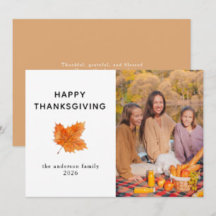 Elegant Modern Happy Thanksgiving Autumn Photo Holiday Card
