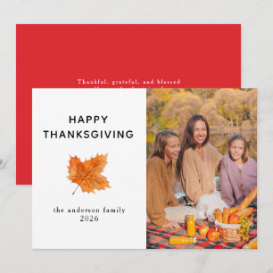 Elegant Modern Happy Thanksgiving Autumn Photo Holiday Card
