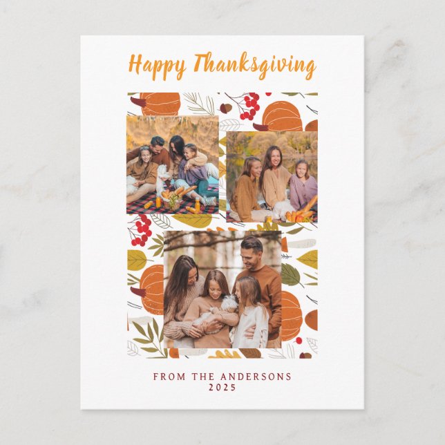Elegant Modern Happy Thanksgiving Autumn Photo Holiday Postcard (Front)