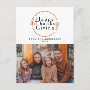 Elegant Modern Happy Thanksgiving Autumn Photo Holiday Postcard