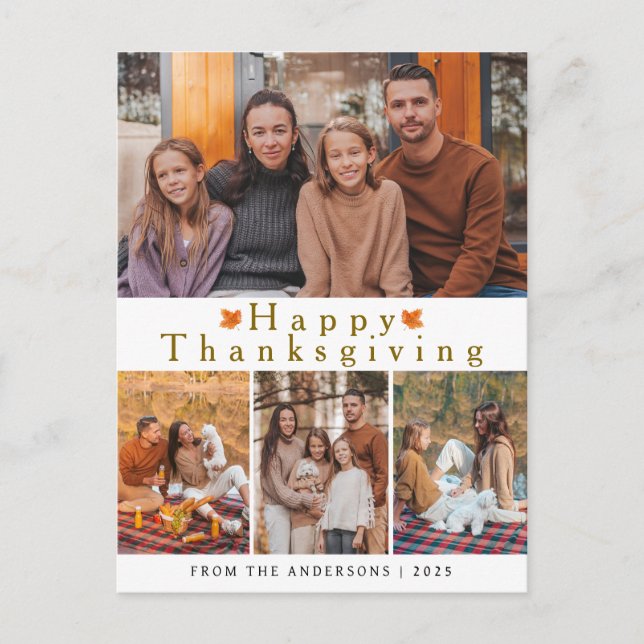 Elegant Modern Happy Thanksgiving Autumn Photo Holiday Postcard (Front)