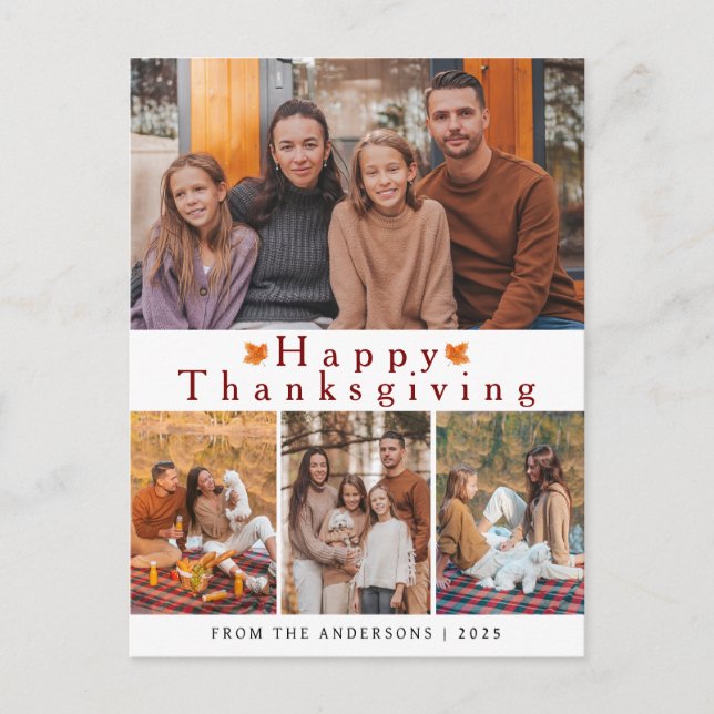 Elegant Modern Happy Thanksgiving Autumn Photo Holiday Postcard (Front)