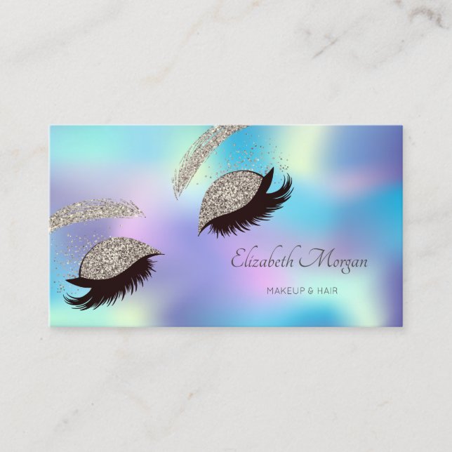 Elegant Modern Holographic Glitter Faux Lashes Business Card (Front)