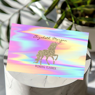 Elegant Modern Holographic Gold Glitter Unicorn Business Card