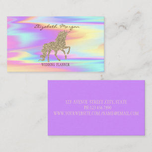 Elegant Modern Holographic Gold Glitter Unicorn Business Card